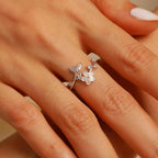 925 Sterling Silver Dainty Camellia Leaf CZs Ring for Women 14K Gold Plated Adjustable Leaves Leaf Laurel Ring to Daughter Mom White Shell Elegant Floral Crystal Finger Rings Wedding Birthday Jewelry