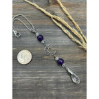 Moon and Star Rear View Mirror Accessories,Crystal Amethyst Stone Bead Car Decor Boho Witchy Suncatcher Healing Car Charm Hanging Ornaments for Women Men