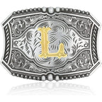 Men's American Western Belt Buckle Knight Vintage Initial Letters A to Z Alphabet Cowboy Rodeo Belt Buckle