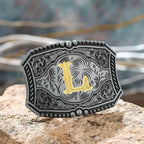 Men's American Western Belt Buckle Knight Vintage Initial Letters A to Z Alphabet Cowboy Rodeo Belt Buckle