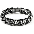 Mens Womens Cuban Link Bracelet Hip Hop Bracelet Gold Chain Bracelet Iced Out Curb Cuban 18k Gold Plated Bracelet With Clear Rhinestones (A-T-Black-8.74in)