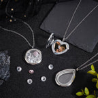 3 Styles Locket Pendant Necklace 304 Stainless Steel Memory Floating Charms Round Memory Necklace Teardrop Heart Pendant Buckle Closure for Women Friendship Necklace Memory Nostalgic