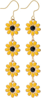 Boho Flower Dangle Earrings for Women,Chic White Yellow Drop Flower Statement Earrings Tropical Beach Jewelry
