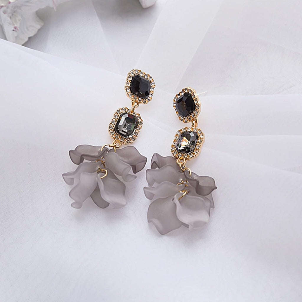 Vintage Acrylic Black Rose Petal Earrings for Women,Dangle Exaggerated Flower Earrings Statement Floral Tassel Earrings Valentine's Day Gift