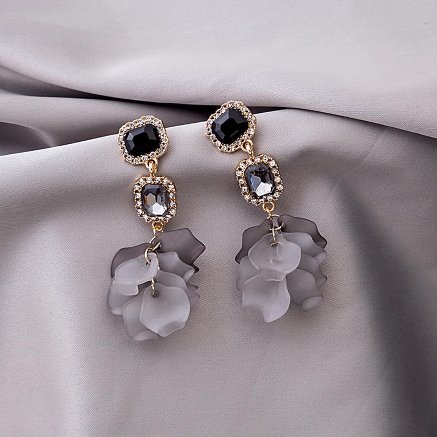 Vintage Acrylic Black Rose Petal Earrings for Women,Dangle Exaggerated Flower Earrings Statement Floral Tassel Earrings Valentine's Day Gift