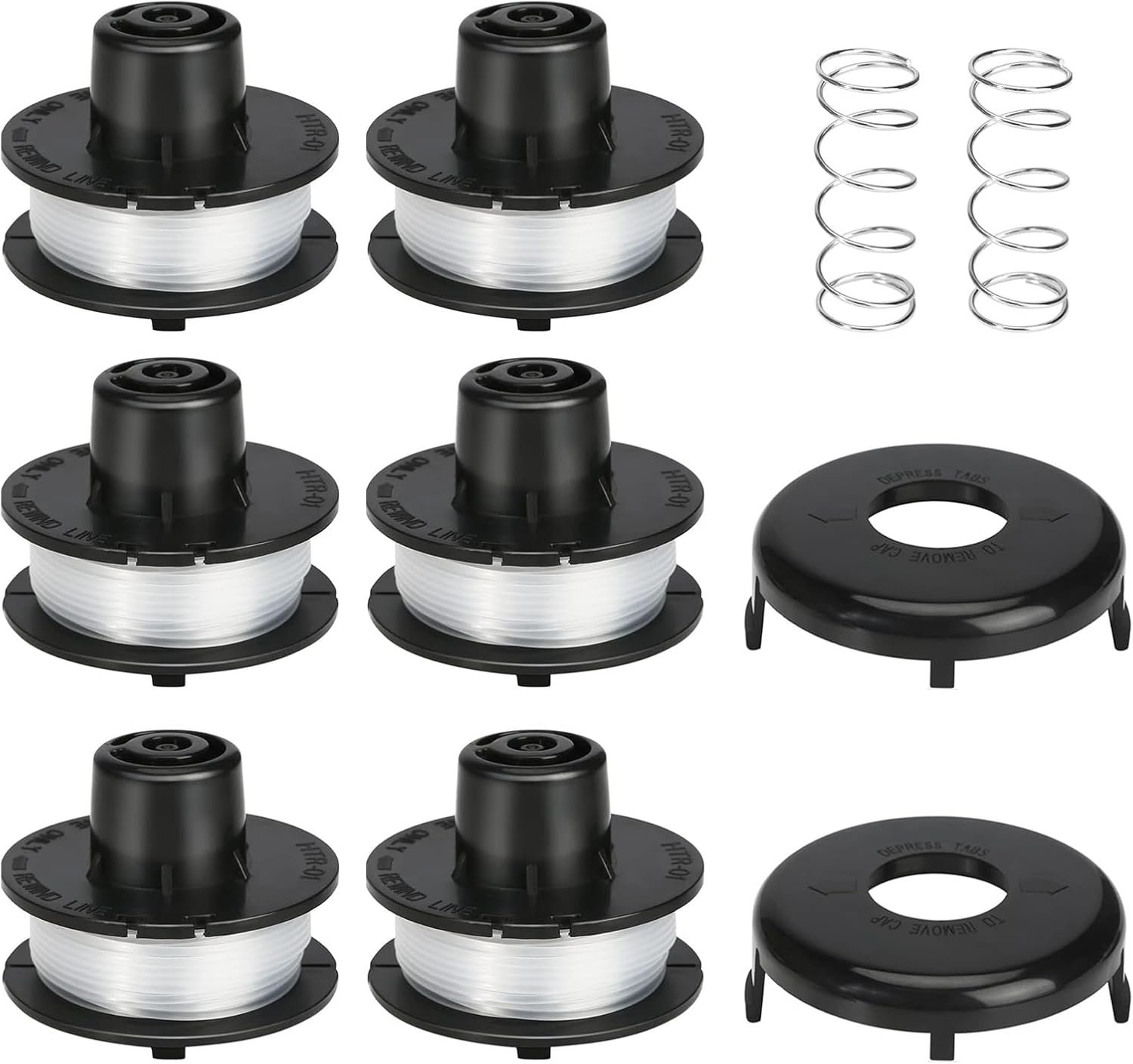 88175 Trimmer Spool Replacement Parts for Toro 51256, 51301, 51302, 51303, 51304, 51305, Replacement Spring and Spool Cap for 10" to 15" Trimmers(3+1+1), 6 Spools 2 Spring 2 Cap