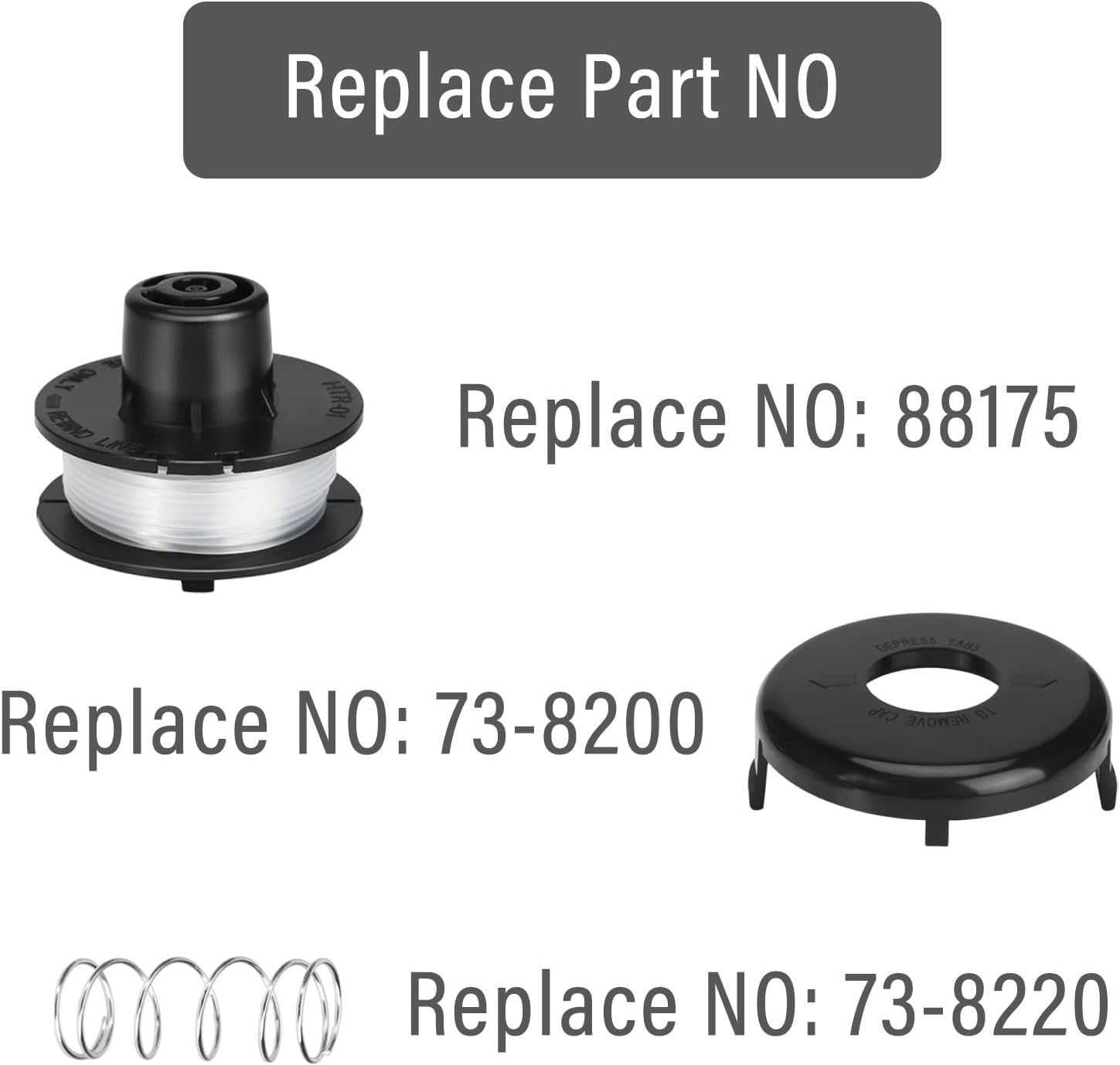 88175 Trimmer Spool Replacement Parts for Toro 51256, 51301, 51302, 51303, 51304, 51305, Replacement Spring and Spool Cap for 10" to 15" Trimmers(3+1+1), 6 Spools 2 Spring 2 Cap
