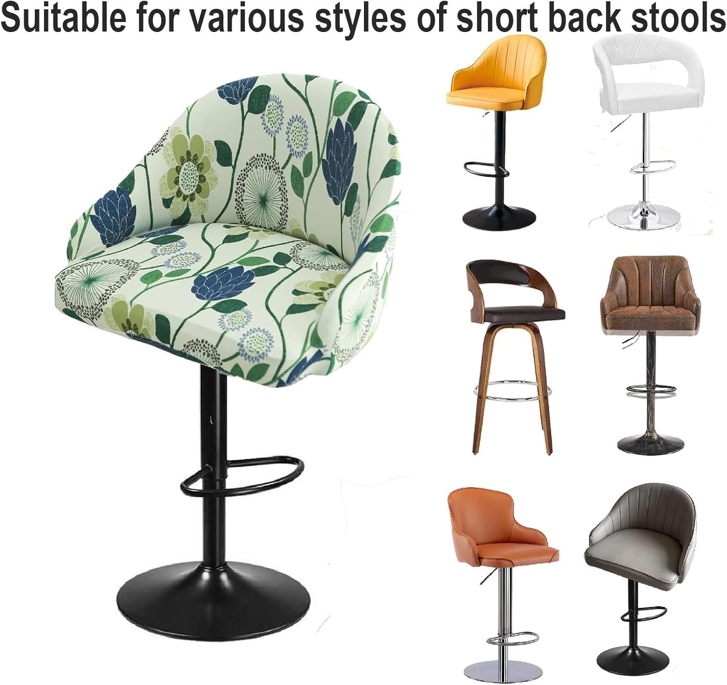 Bar Stool Cover With Back - Stretch Slipcover for Swivel and Counter Chairs, Armchair, Kitchen Island - Short Back, Round, Curved Accent