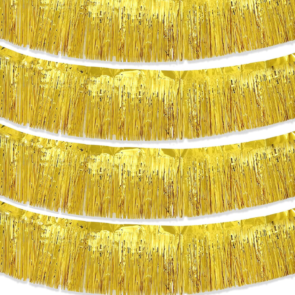 Gold Parade Float Fringe,Tinsel Streamers Banners,Tinsel Fringe Banners,for Party Decoration Parade Float Decorations Graduation Ceremony Decorations Festival Celebration,11.8 in x 9.8 ft,4pack