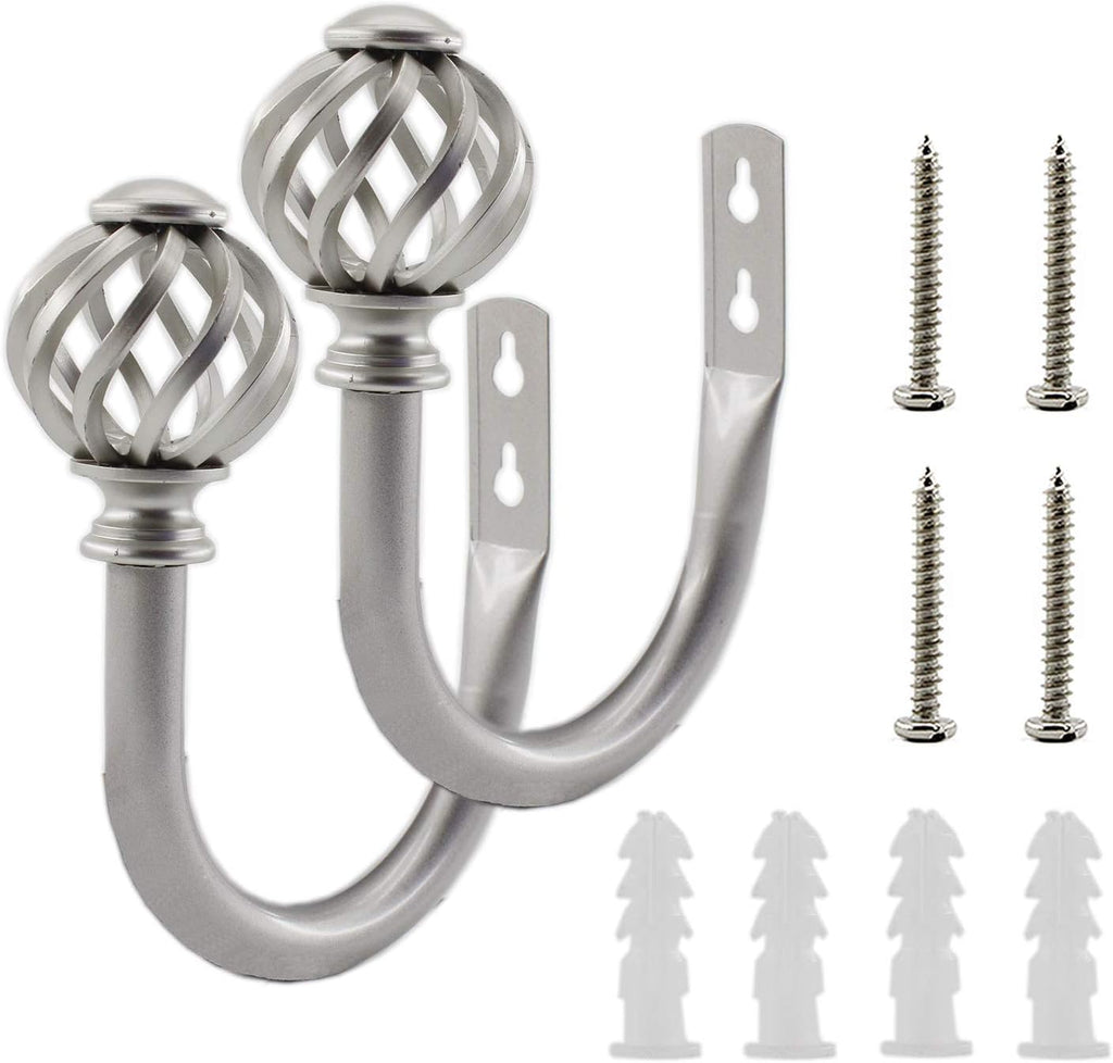 2 Pack Curtain Holdbacks, U Shaped Wall Mounted Curtain Tieback Hooks Drapery Tiebacks Decorative Curtain Hooks Window Treatment Holdbacks Hardware for Home Decor (Silver)