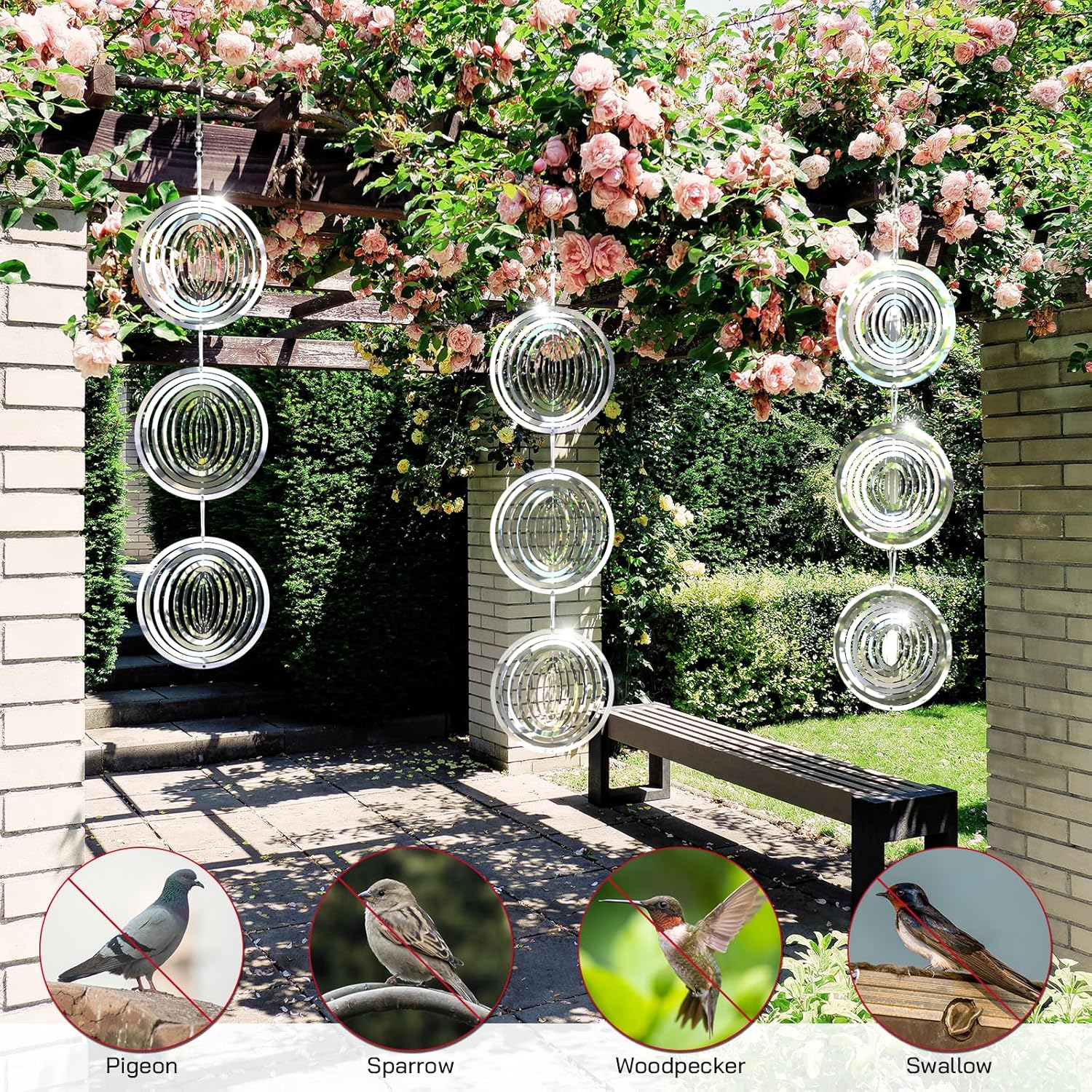 Bird Deterrents for Outside, Reflective 3D Stainless Steel Wind Spinners, Garden Decor, Bird Scare Devices to Keep Woodpeckers, Pigeons Away from Your House, Patio, Orchards