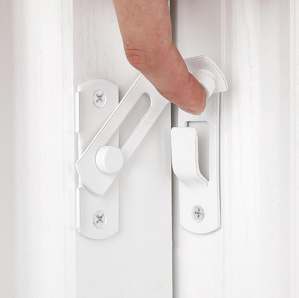 4 Packs Flip Door Sliding Latches，White 90 Degree Stainless Steel Bar Gate Latches Safety Door Lock,Sliding Door Antique Lock Gate Latches Wine Cabinet Carbon Steel Closet Door Latches  White    White