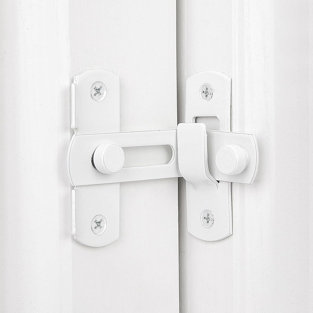4 Packs Flip Door Sliding Latches，White 90 Degree Stainless Steel Bar Gate Latches Safety Door Lock,Sliding Door Antique Lock Gate Latches Wine Cabinet Carbon Steel Closet Door Latches  White    White