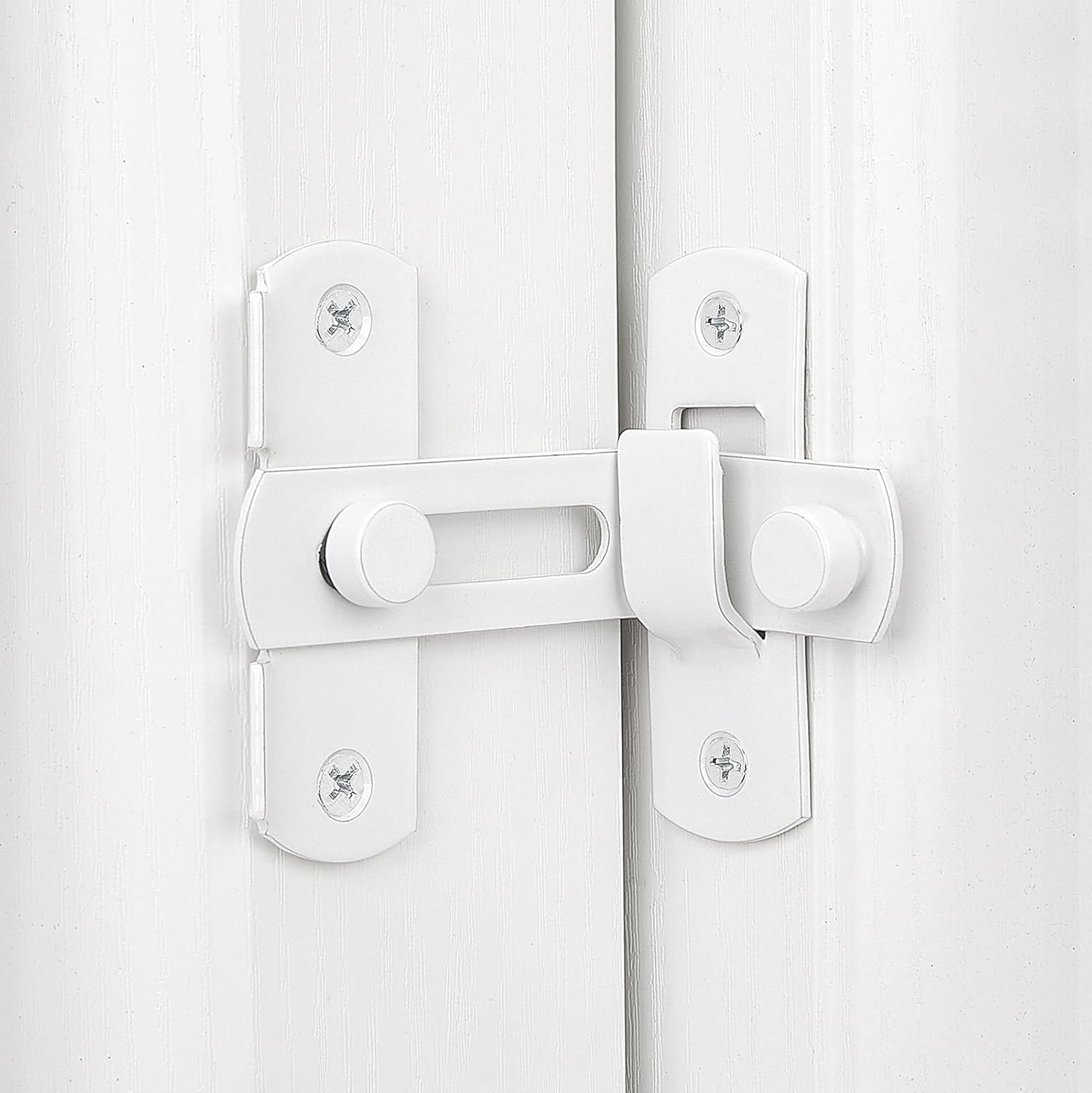 4 Packs Flip Door Sliding Latches，White 90 Degree Stainless Steel Bar Gate Latches Safety Door Lock,Sliding Door Antique Lock Gate Latches Wine Cabinet Carbon Steel Closet Door Latches  White    White