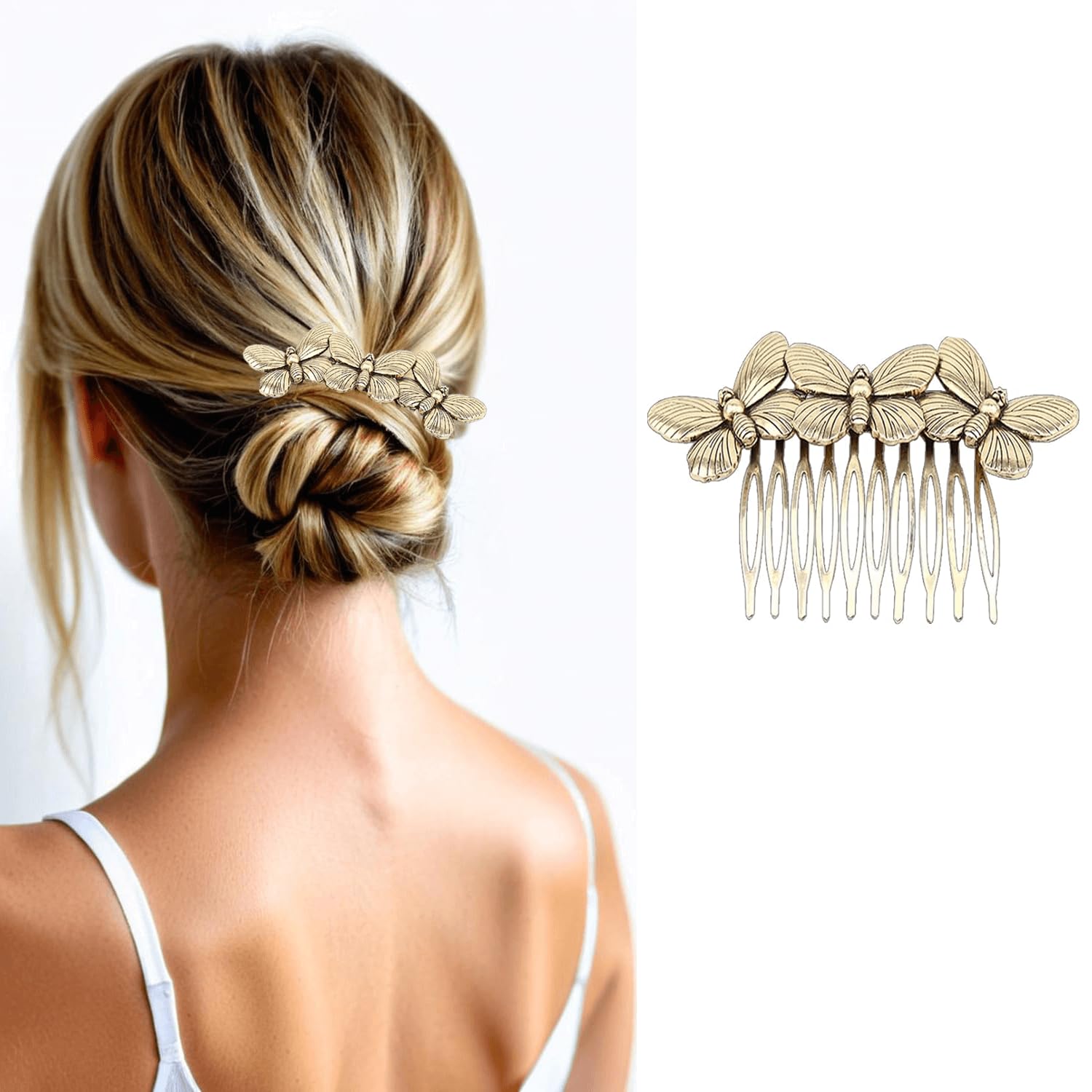 6 Pack Vintage gold Hair Side Combs for Women Decorative,Butterfly Flower Leaf Pearl Rhinestone Metal Hair Comb Tooth Clip with Teeth Grip Crystal Bridal Hair Piece Pins for Wedding Accessories