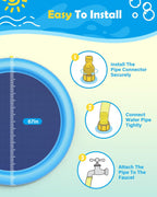 Splash Pad for Dogs & Kids - Anti-Slip Dog Pool for Large Dogs, 0.58 mm Thickened Durable Outdoor Water Play Mat, Summer Sprinkler Toy for Backyard (67in, Blue)