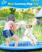 Splash Pad for Dogs & Kids - Anti-Slip Dog Pool for Large Dogs, 0.58 mm Thickened Durable Outdoor Water Play Mat, Summer Sprinkler Toy for Backyard (67in, Blue)