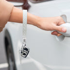 Leather Wristlet Keychain,Car Key Chain Wrist Keychain with 3 Key Ring and Anti-Lost D Ring (White Silver)