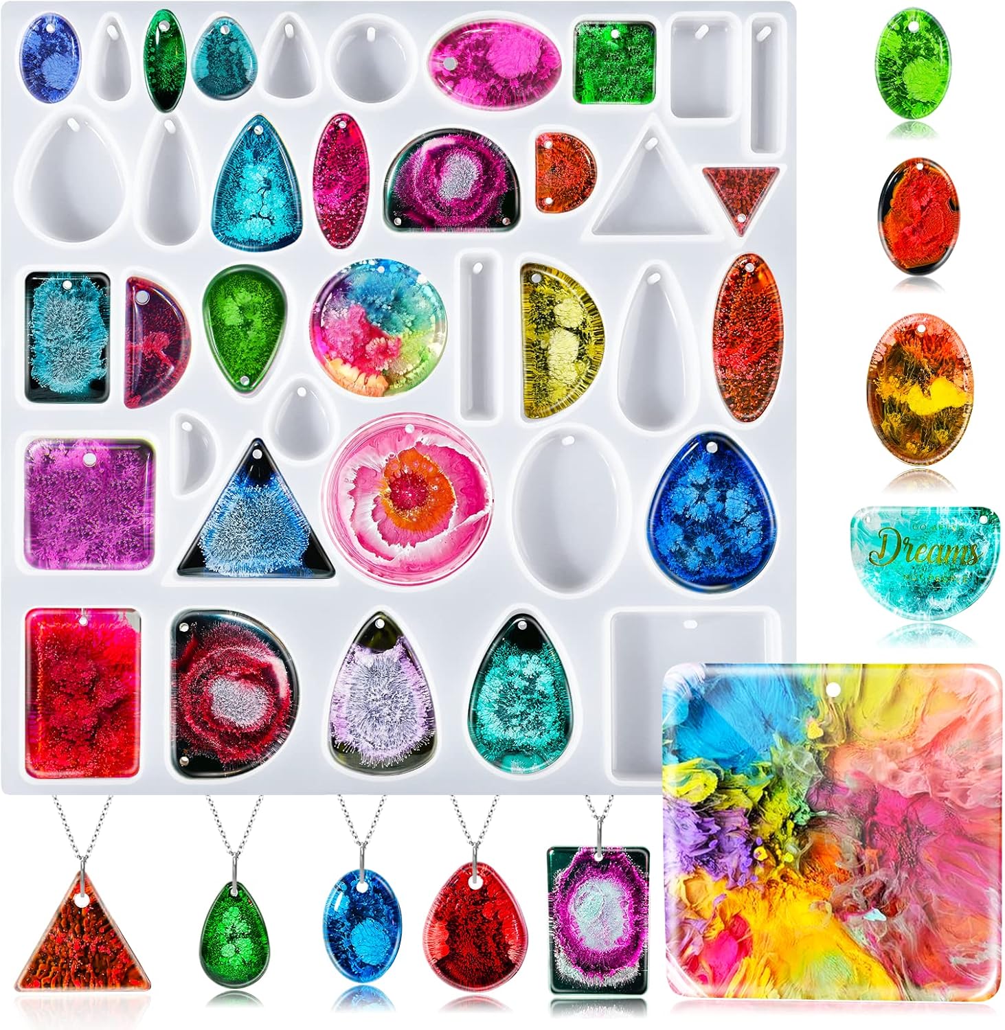 Resin Molds Jewelry, 38 Cavities Pendant Silicone Molds for Epoxy with 40Pcs Jump Rings, DIY Resin Casting for Pendant, Earrings, Necklace, Keychains Classic Teardrop Molds  Classic Teardrop Molds