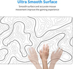 Abstract Topographic Map White Grey Black Gaming Mouse Pad Long Mouse Pad Large Desk Mat 31.5 X 11.8 Inch Mousepad with Non-Slip Base Stitched Edge Keyboard Mat for Gaming Office  Light Grey White