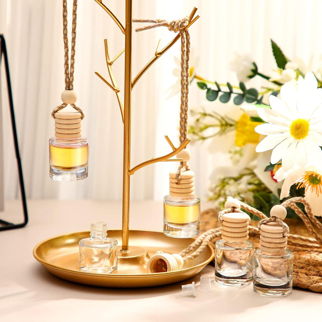 100 Pcs Car Air Fresheners Diffuser with Wooden Empty Aromatherapy Diffuser Clear Fragrance Holder Pendant Hanging Perfume Fresheners Bottles for Car Decor(Clear Classic)