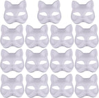Cat Mask, Cat Mask 15 pcs Half Fox Mask White Therian Mask Diy Paintable Blank Mask for Holloween, Masquerade Party, Cosplay
