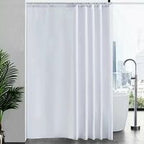 Waterproof Mildew Resistant Shower Curtain, White 200x220cm Fabric Polyester, Compatible with Bathtub or Bathroom, Washable
