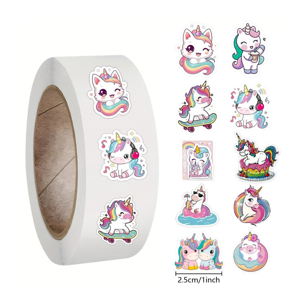 500pcs Cartoon Animal Roll Stickers Bee Horse Dog Chicken Frog Unicorn Notebook Stickers Waterproof Self-adhesive Paper with Hefe Frog