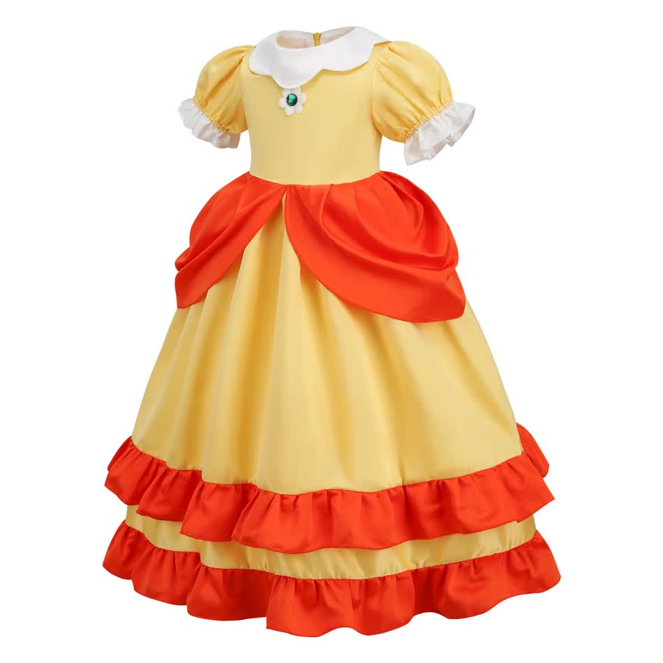 Daisy Princess Dress Girl Cartoon Cosplay Costume Summer Children Orange Party Clothes 2-10 Years Halloween Masquerade Clothes Peach Set Peach Sets 01 3T Tag-110
