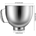 KitchenAid Mixer Bowl Stainless Steel Compatible with KitchenAid 4.5-5 Quart Tilt Head Stand Mixer Silver
