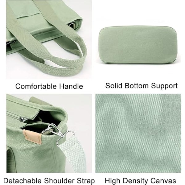 Handmade Canvas Shoulder Bag for Women Black Medium with Compartments Zipper College School Work Travel