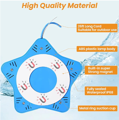 LED swimming pool light, supports APP control, 10W, 150mm diameter, 108 LED beads, dimmable underwater light, IP68 waterproof, 12V color-changing pool light, suitable for above-ground swimming pools.