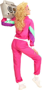 Widmann - Costume Jogging Pants Pink 80s Outfit Jogging Suit Carnival Costume, Multicolored L