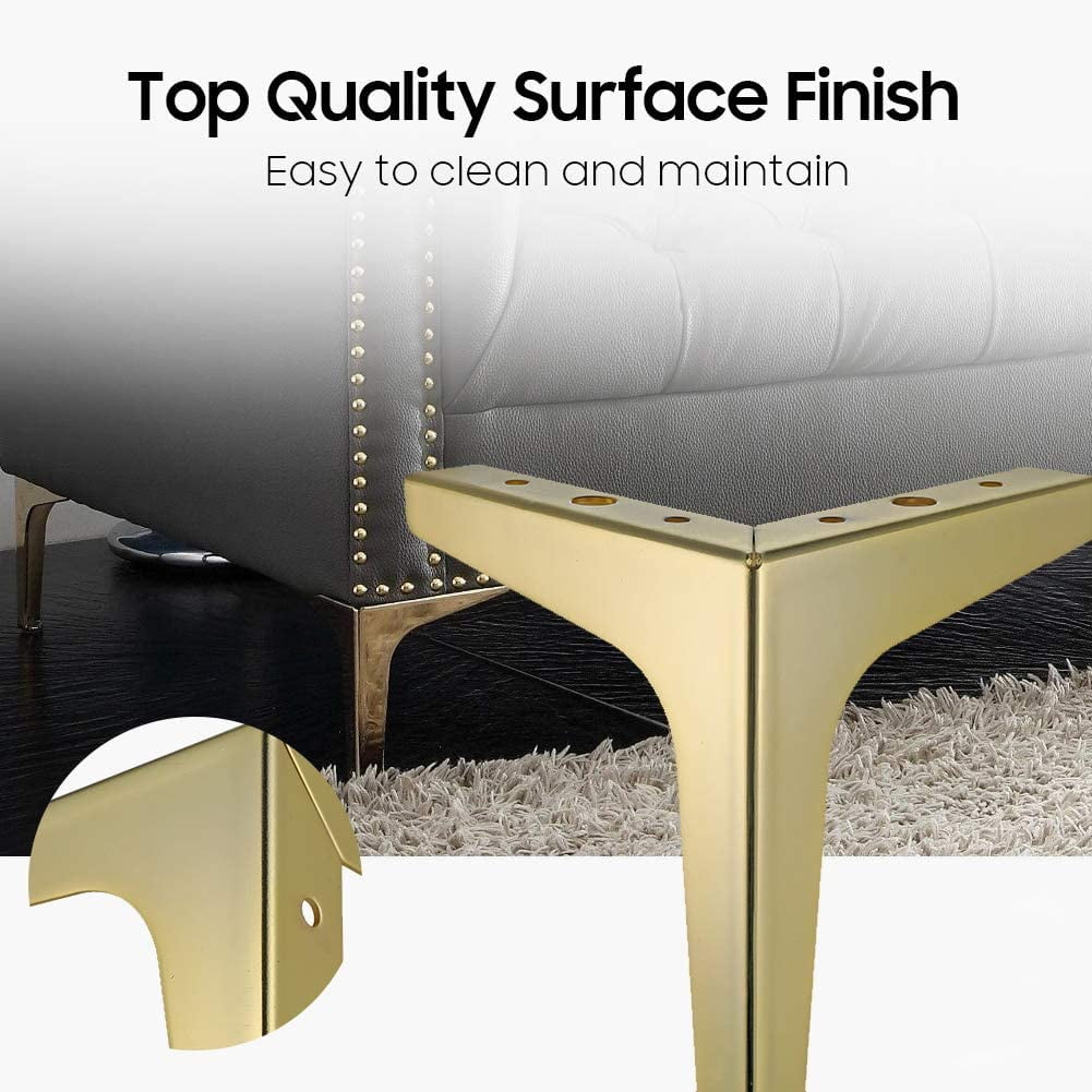 Metal Furniture Legs 4-Pack Black 10 cm Gold for Sofa Cabinet Couch Ottoman Table 90 kg Load Capacity