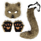 Halloween costume simulation fox mask gloves plush fox tail handmade animal tail cosplay props accessories Red, brown and white three-piece set One Size