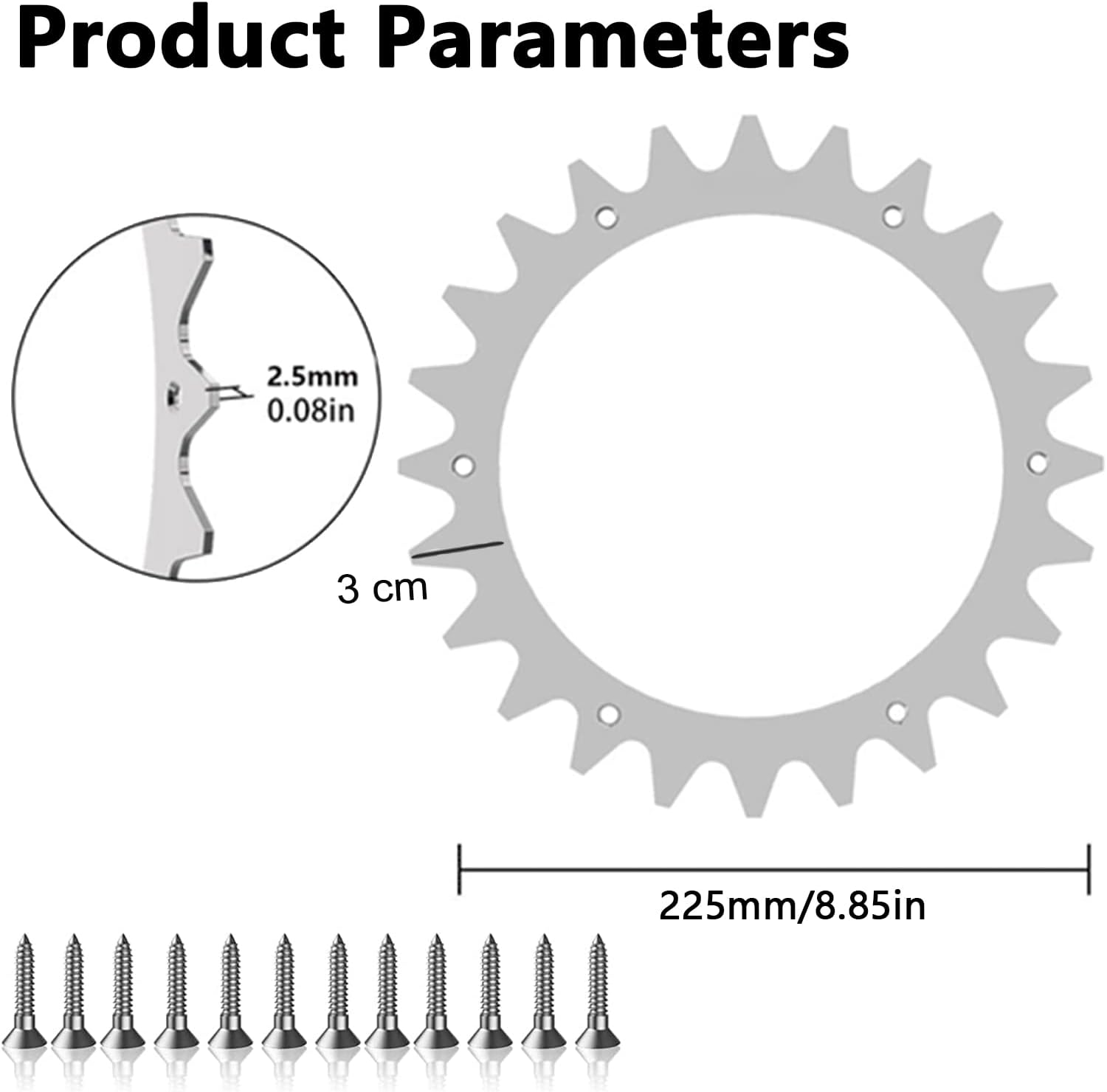 Worx Landroid L Lawn Mower Stainless Steel Spikes 225 mm Wheel Compatible with 12 Screws