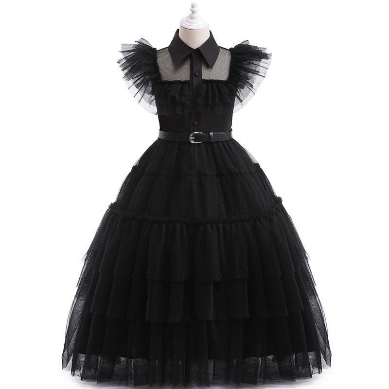 Girls' dress cosplay Wednesday Brigitte princess dress lace details puff sleeves children Skirt + belt 160
