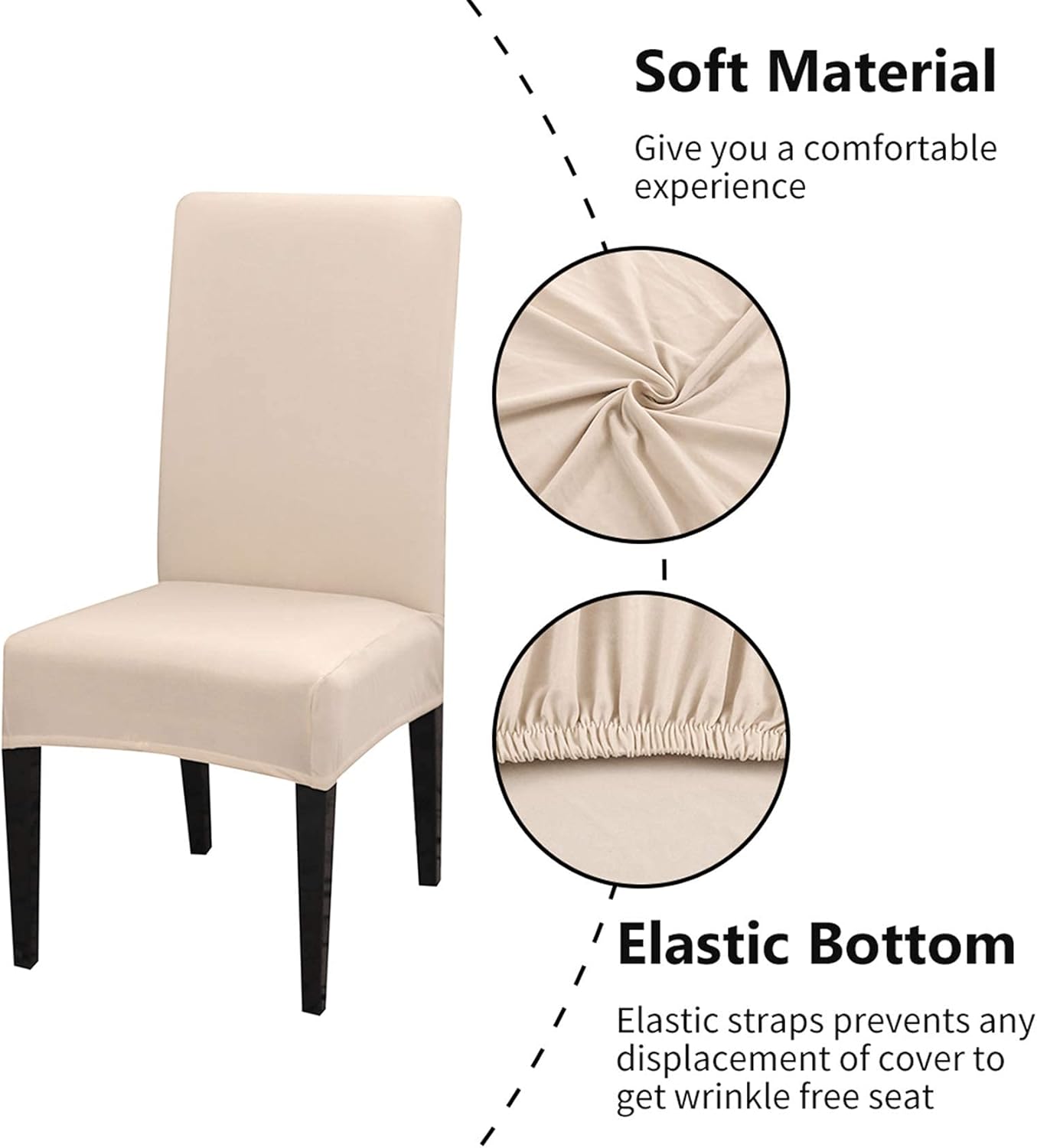 Dining Room Chair Covers, Stretchy Washable Removable Set of 6 Beige Seat Protectors Compatible with Hotel Chairs