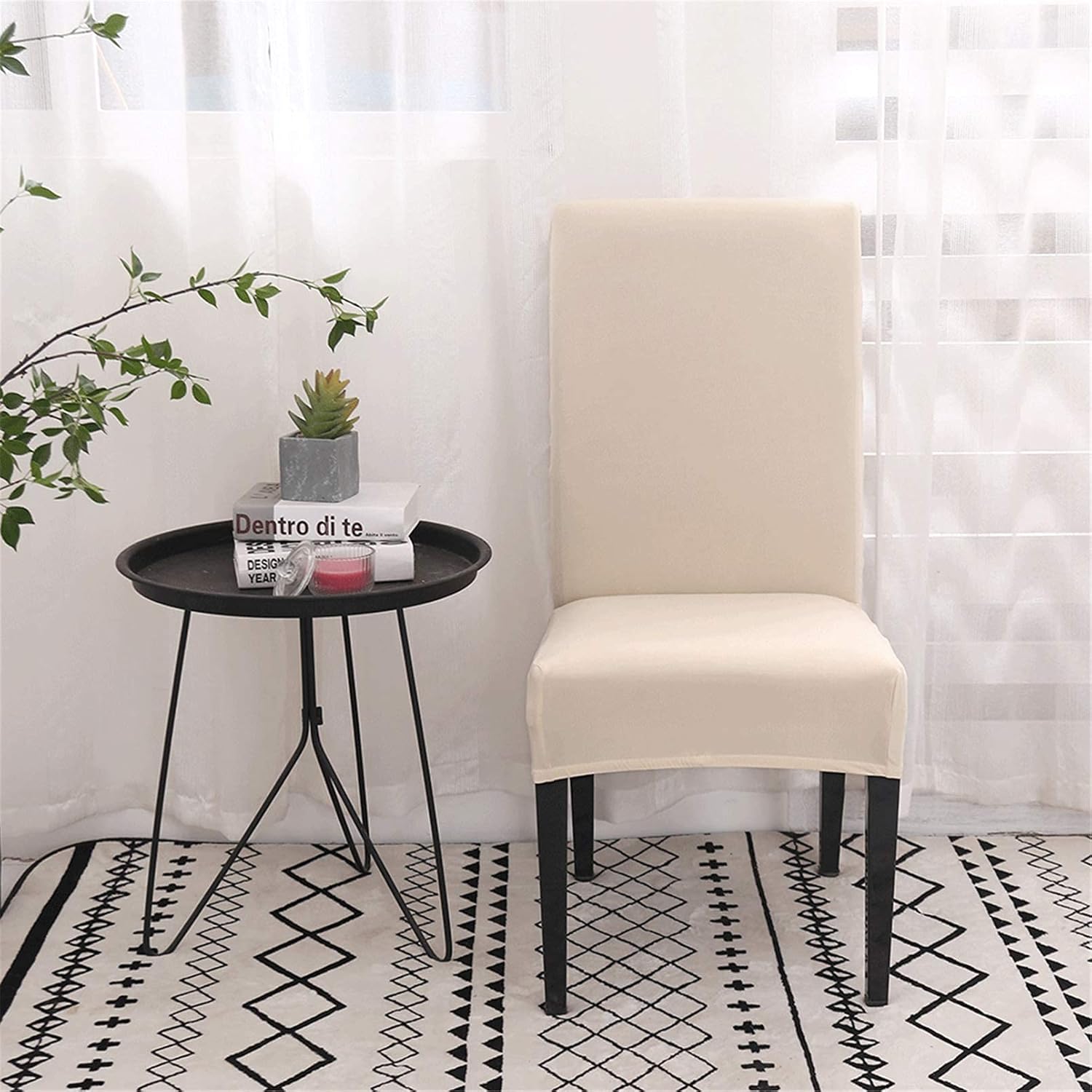 Dining Room Chair Covers, Stretchy Washable Removable Set of 6 Beige Seat Protectors Compatible with Hotel Chairs