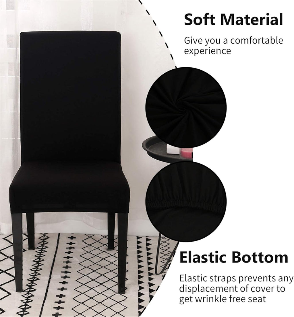 Dining Room Chair Covers Stretchy Washable Set of 6 Black Seat Covers for Hotels Removable Decorative Covers