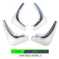 Tesla Model 3 Mud Guards Set of 4 Front and Rear Fenders White Compatible with Tesla