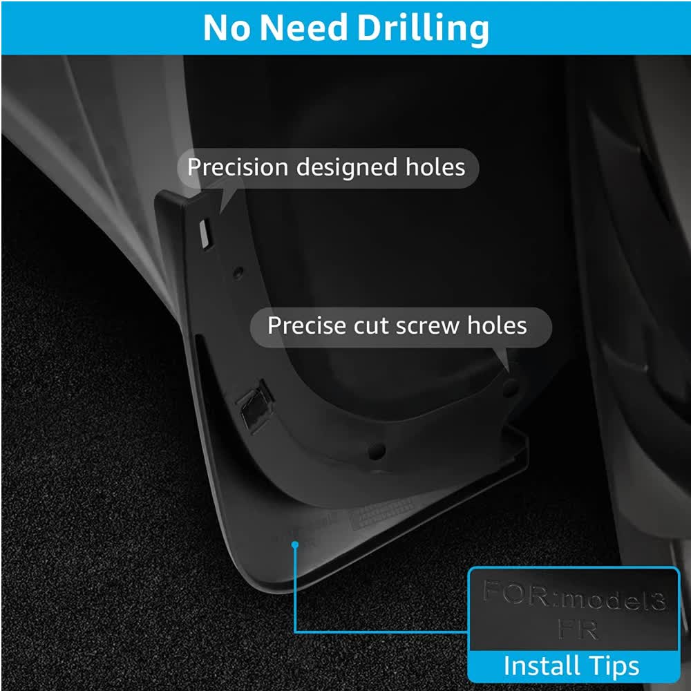 Tesla Model 3 Mud Guards Set of 4 Front and Rear Fenders White Compatible with Tesla