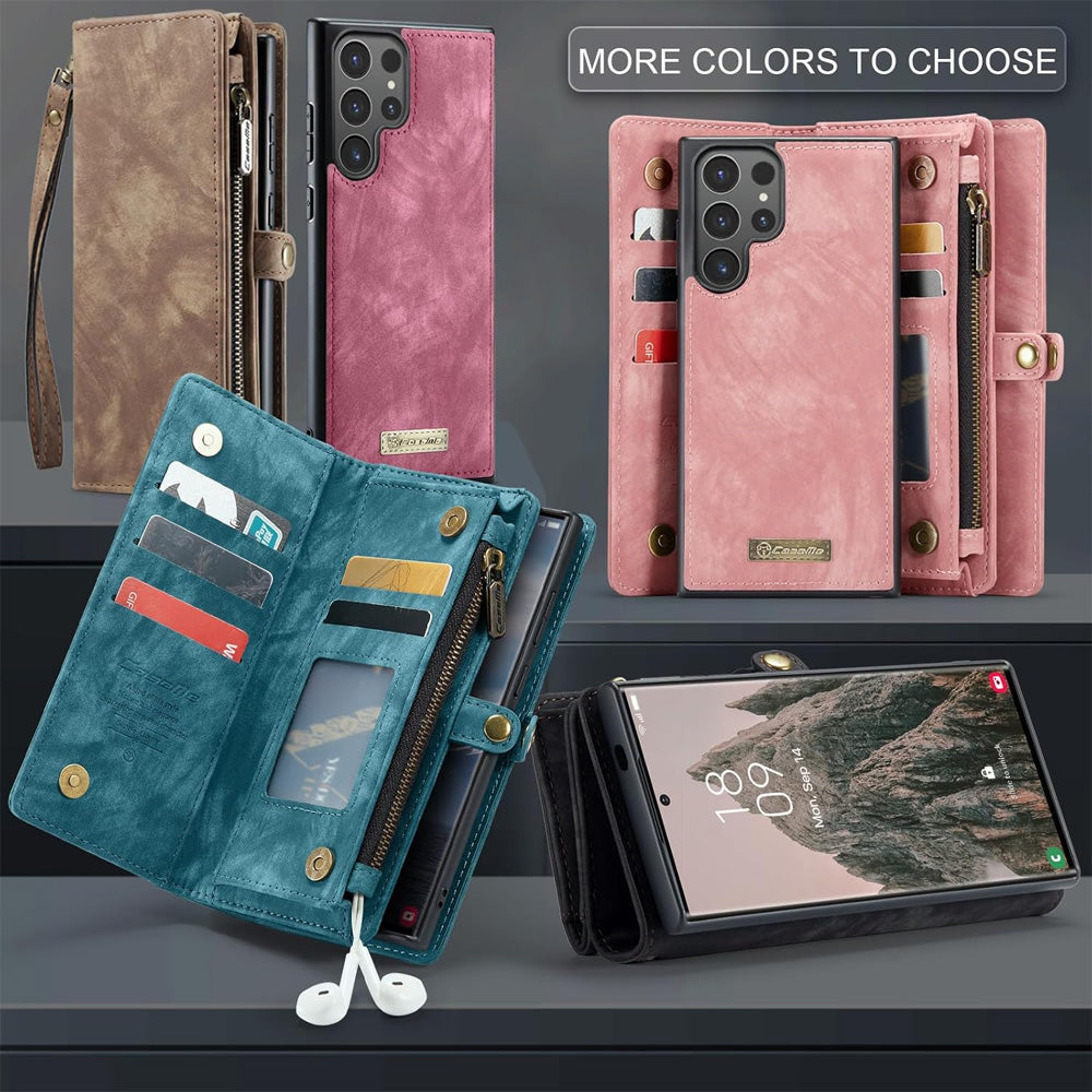 iPhone 16 Plus Leather Wallet Case with Magnetic Zipper Pocket Card Holder Compatible withSamsung Dark Pink