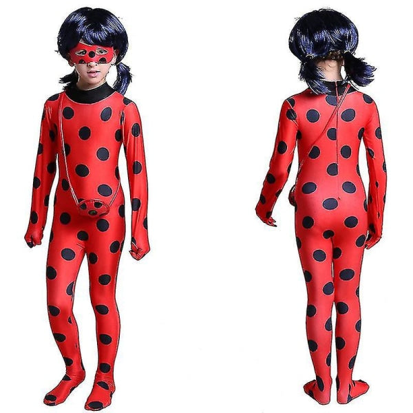 Kids Ladybug Cosplay Set Halloween Costume with Wig, Blindfold, Bag for Girls Compatible with Brands 140cm (130-140cm)