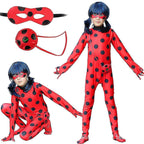 Kids Ladybug Cosplay Set Halloween Costume with Wig, Blindfold, Bag for Girls Compatible with Brands 140cm (130-140cm)