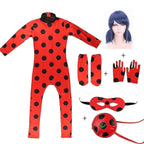 Kids Ladybug Cosplay Set Halloween Costume with Wig, Blindfold, Bag for Girls Compatible with Brands 140cm (130-140cm)