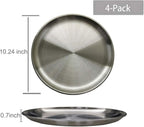 Stainless Steel Dinner Plates, Stainless Steel Plates, 10 inch, Metal Round Dinner Plate for Adults, Eating, Camping, Picnic,Outdoor, Unbreakable Dishwasher Safe(Pack of 4) Silver 10.24 inch