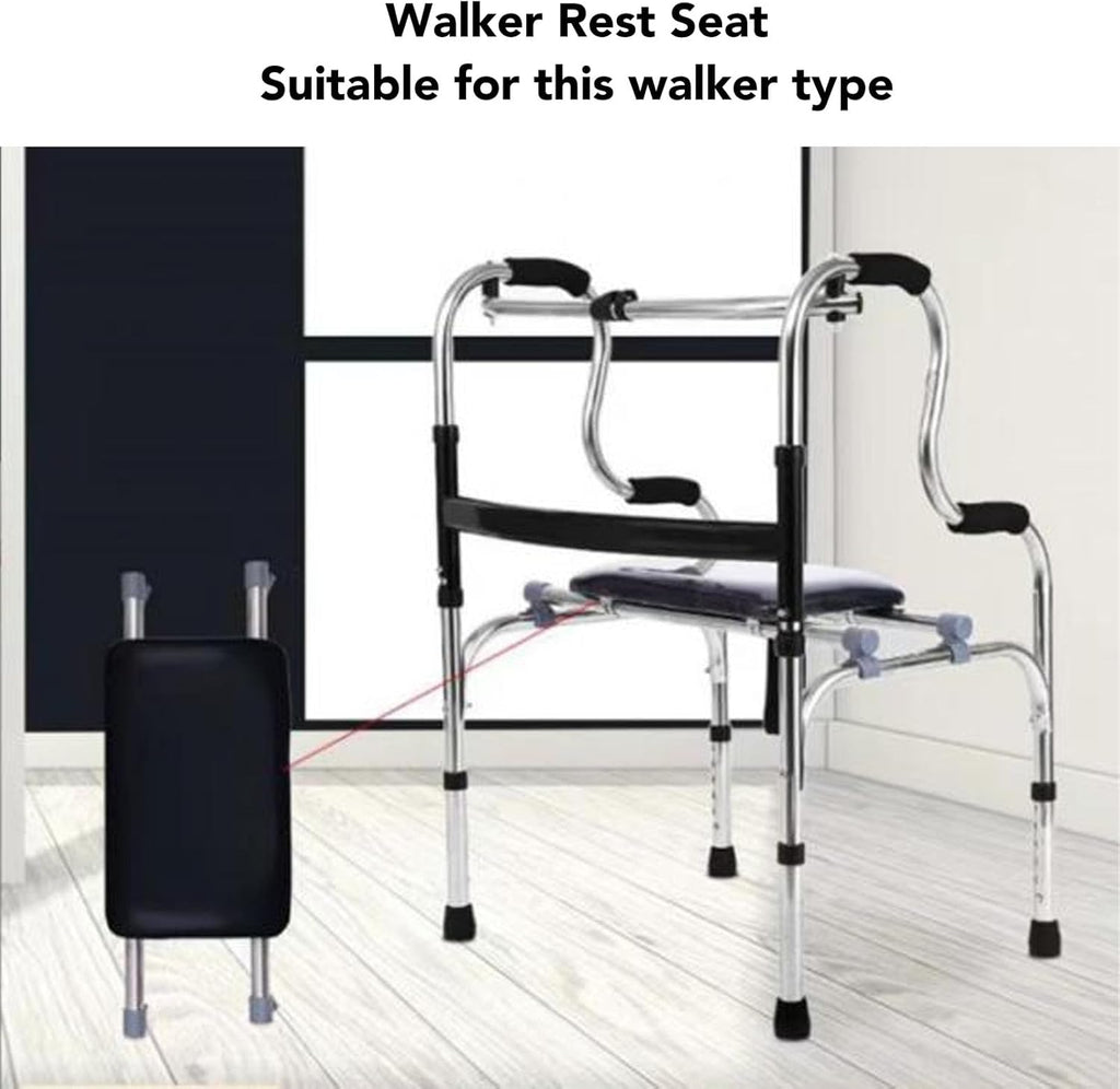 gernie Walker Rest Seat, Universal Seat for Rollator, Load Bearing Attachable Seat for Folding Walker with Non Slip Fixed Buckle, Portable Extra Wide Handicapped Walker Attachable Seat