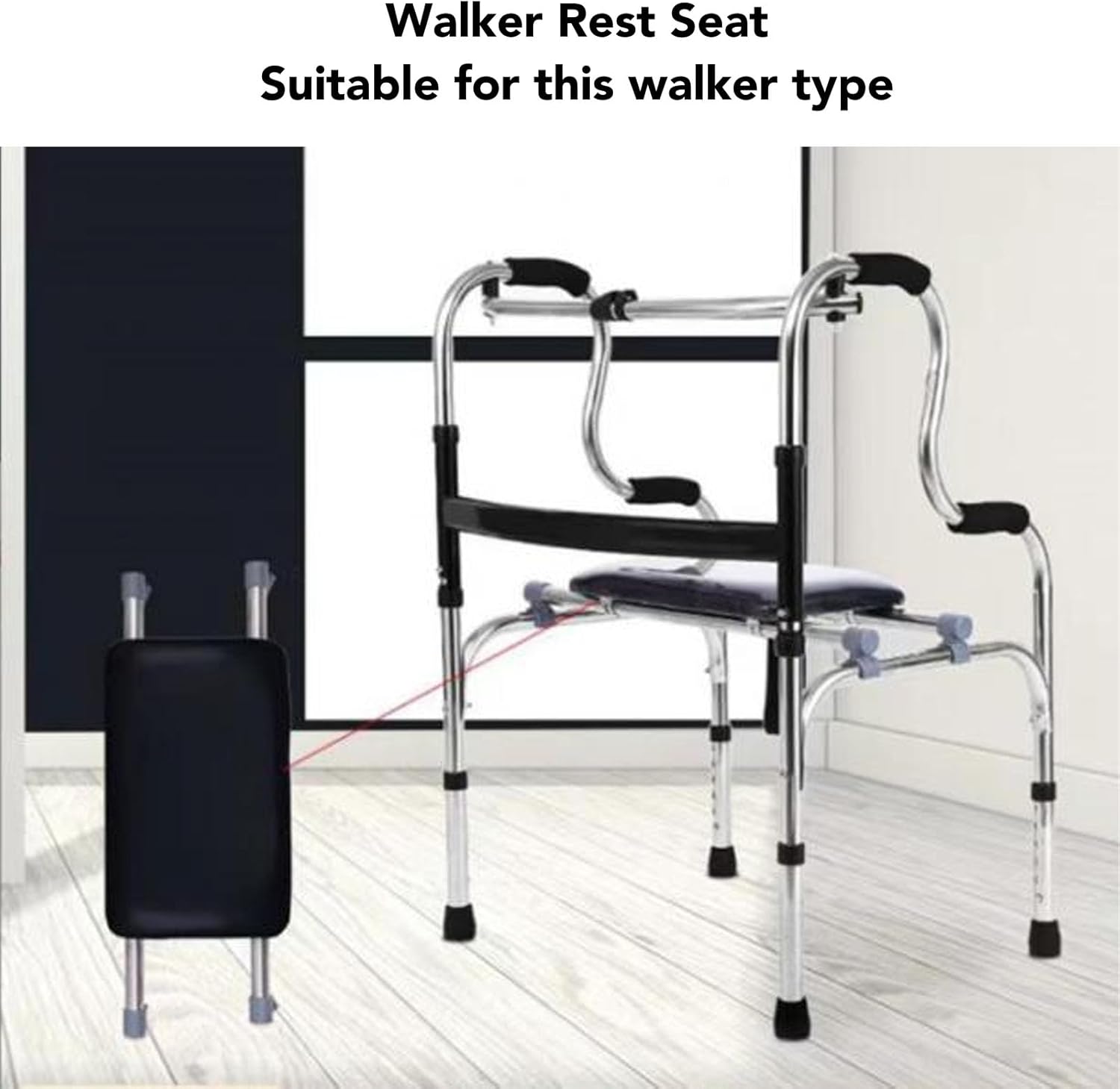 gernie Walker Rest Seat, Universal Seat for Rollator, Load Bearing Attachable Seat for Folding Walker with Non Slip Fixed Buckle, Portable Extra Wide Handicapped Walker Attachable Seat