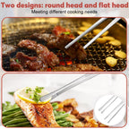 Kitchen Tongs, 2 Pieces BBQ Tongs with Serrated Tips, Kitchen Tongs, Stainless Steel, Long Tong, Professional Multi-Function, Straight Precision Tongs for Meats, Pasta Lining